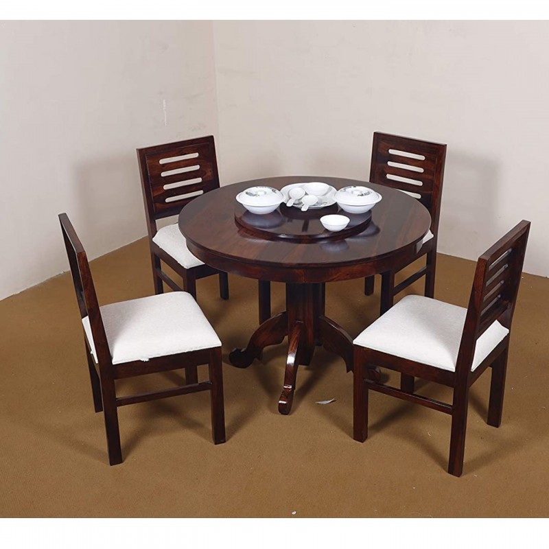 Casawoodz walnut round shape 4 Seater Dining Set